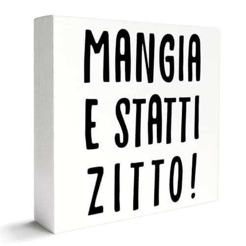 Kitchen Decor Wooden Box Sign, Funny Italian Kitchen Table Decoration Dining Room Counter Cabinets Decor, Mangia e Statti Zitto, Kitchen Housewarming Gifts for Mom Women Men New Home House
