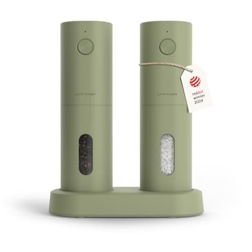 LARS NYSØM Electric Salt and Pepper Grinder Set, USB Rechargeable, Automatic Salt and Pepper Mills, Spice Shakers Refillable with LED Light, Adjustable Coarseness, Ceramic Grinder (Sage Green)
