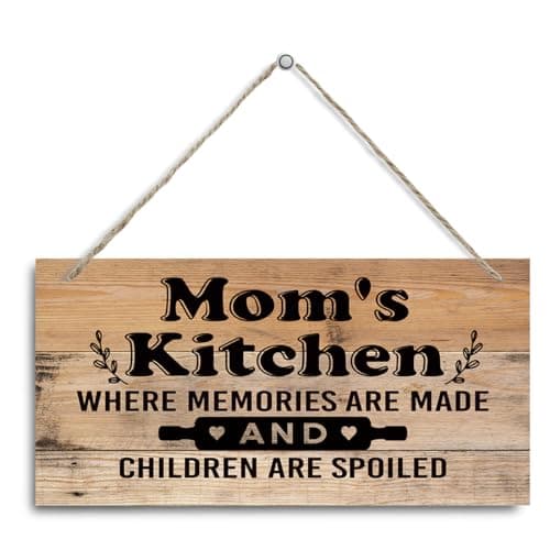 Mom's Kitchen Sign - Where Memories Are Made and Children are Spoiled, Home Decor for Kitchen, Decorative Hanging Wall Plaque Wood Sign, Mom Gift from Daughter Son, Farmhouse Kitchen Decor