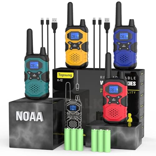 Topsung Walkie Talkies for Adults Long Range Rechargeable 4 Pack, Multi-purpose USB 2 Way Radio NOAA Walkie-Talkie with 4500mAh Battery for Family Seniors Care Garage Work Camping Hiking Skiing Cruise