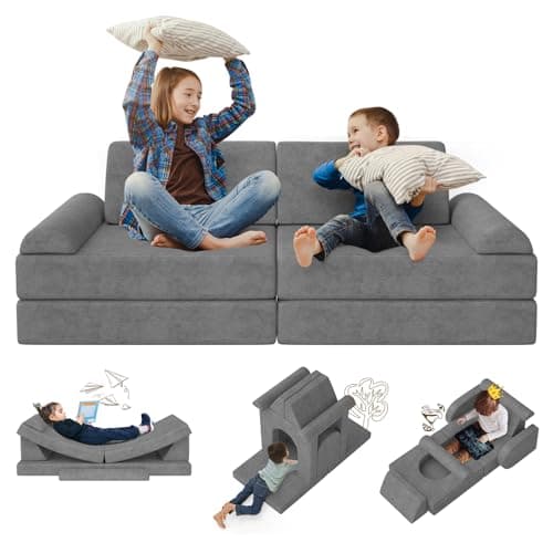 zefinot Modular Kids Play Couch 10PCS – Convertible Kids Sofa & Toddler Play Couch with DIY Foam Pieces for Imaginative Play, Climbing & Relaxation for Playroom, Bedroom, Nursery & Living Room