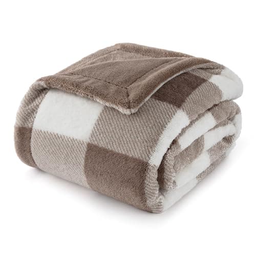 Bedsure Gentlesoft Brown Plaid Blanket for Christmas, Gingham Winter Bedding Sherpa Fleece Thick Warm Throw Blanket Cozy Gifts for Women, Men, Kids, Teen Girls & Boys, Grandkids Gifts, 50"x60", Brown