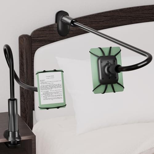 Gooseneck Kindle Holder for Reading in Bed - [Anti-Slip] Phone Holder for Bed, Kindle Paperwhite Stand Accessories, Overhead Cell Phone Clamp Mount for Desk, for Tablets 4-10 inches