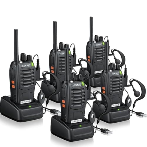 eSynic 5 Pack Professional Walkie Talkies 16 Channels 5KM/3Miles Long Range Walky Talky with LED Flashlight & VOX-Durable Body-1500mAh Rechargeable for Construction Site Hiking Camping [Adults &Kids]
