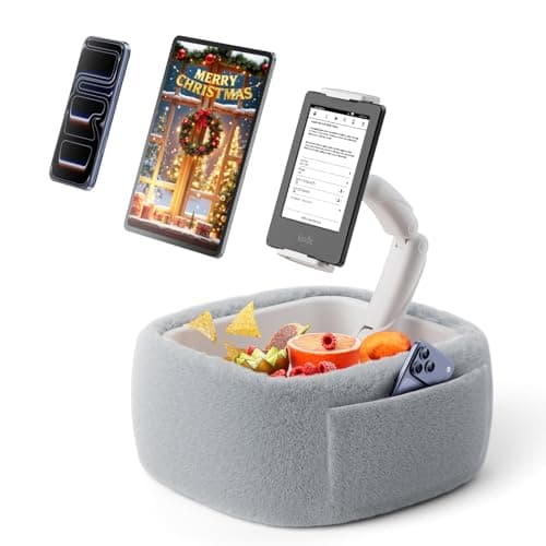 LULULOOK Ultra Fluffy Kindle Pillow Stand for Reading, Lap Tablet Pillow Stand with Snack Bowl & Flodable Arm Compatible with iPad, Phone and 4.7-14.6” Tablet for Book Reading in Bed