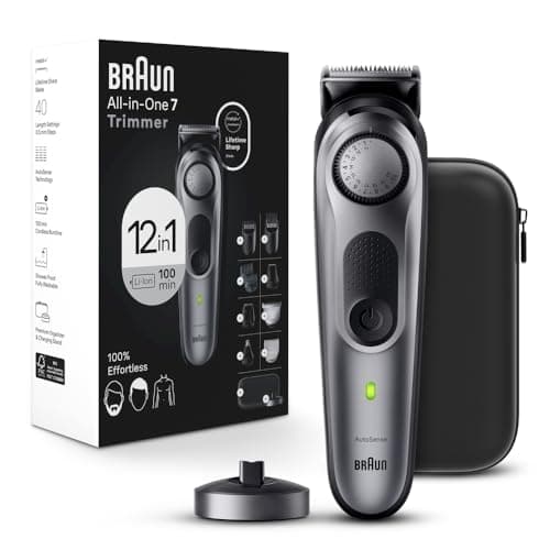 Braun All-in-One Men's Shaving Kit Series 7 7440, 12-in-1 Beard, Face, Nose, Ear Trimmer, Hair Clippers, Body Groomer and Manscaping + Travel Case + Charging Stand, Holiday Gifts for Men