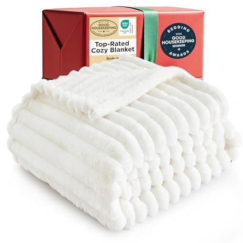 Bedsure GentleSoft White Throw Blanket for Couch - Cozy Blanket for Women, Cute Fleece Throw for Girls, Christmas Birthday Gifts for Women Men Teen, Room Home Boho Decor, Off White, 50x60 Inches