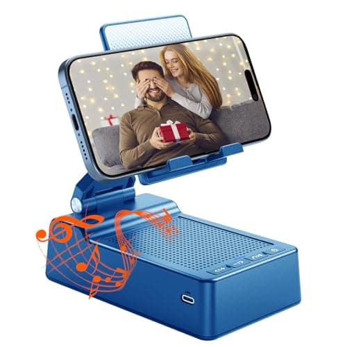 taopodo Multifunctional Cell Phone Stand with Wireless Bluetooth Speaker and Anti-Slip Base, HD Stereo Compatible with Multiple Devices, Tech Gadgets Gifts for Men/Women/Parents/Child (Blue)