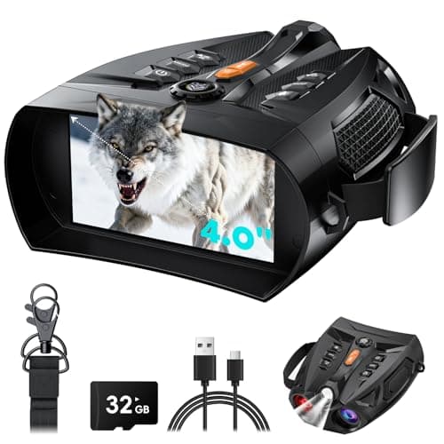 Night Vision Goggles - 4K Night Vision Binoculars for Adults, 4'' HD Screen Binoculars Camera for Camping/Security, Support Computer, 10x Zoom, 5000mAh Battery, 32GB TF Card, Gifts for Men, Black