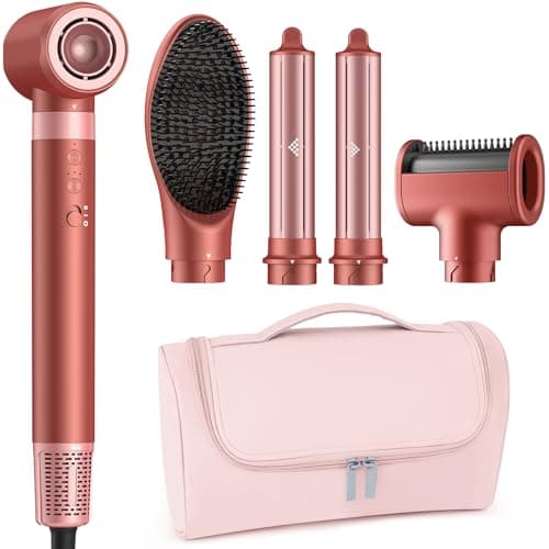 MESCOMB 5 in 1 High-Speed Hot Air Styler - Professional Frizz-Free Hair Dryer Brush, Fast Drying Hair Dryer, No Heat Damage Air Styler Wrap - Curl, Volumize, Straighten with Travel Bag Gift for Women