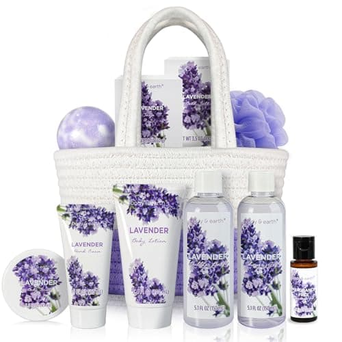 Spa Gift Baskets for Women - Body & Earth 11pcs Lavender Gift Sets with Bubble Bath, Shower Gel, Body Lotion, Birthday Gifts for Women, Spa Kit for Mom Gifts, Purple Gifts