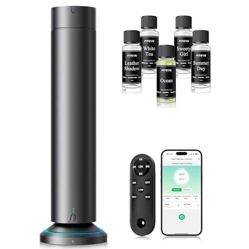 Waterless Scent Diffuser Kit Include 5x20ml Essential Oils, Essential Oil Diffuser for Home, Hotel & Office, APP&Remote Control, Quiet Operation, Pets and Kids Friendly, Max Coverage 1500 Sq Ft