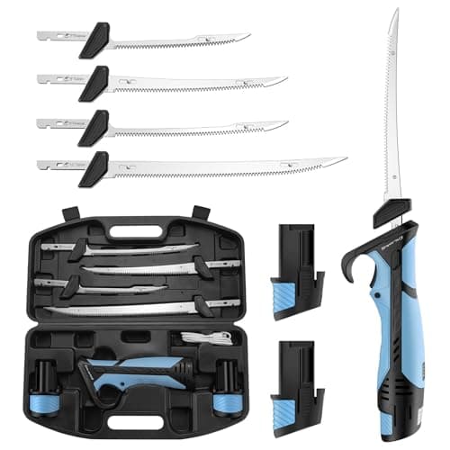Calamus BladeVolt Rechargeable Cordless Electric Fillet Knife, 27,000 RPM High Torque Motor, 2 Type-C Long-lasting Batteries, 4 Razor-sharp Blades, Fishing Gear for Filleting Fish, Fishing Gifts for Men
