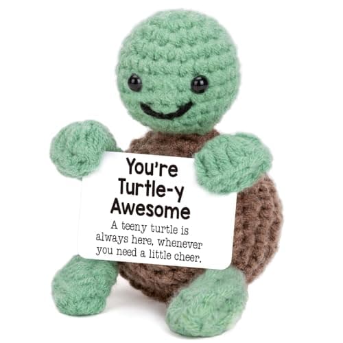 Mini Funny Turtle Christmas Birthday Gifts for Women Men Grandkids, Stocking Stuffers for Teen, Inspirational Small Animals Cute Stuff Things, Handmade Emotional Positive Crochet Turtle Decorations