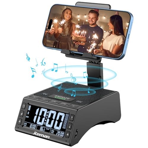 JTEMAN Gifts for Men Women,Cell Phone Stand with Wireless Bluetooth Speaker,Adjustable Cool Tech Kitchen Gadgets,Unique Birthday Gift Idea for Him, Husband, Boyfriend（Black）