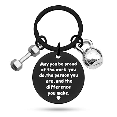 Heigebi Fitness Trainer Appreciation Keychain Personal Trainer Thank You Gift for Bodybuilding Gym Workout Fitness Instructor Retirement Christmas Birthday Gift Dumbbell Keyring