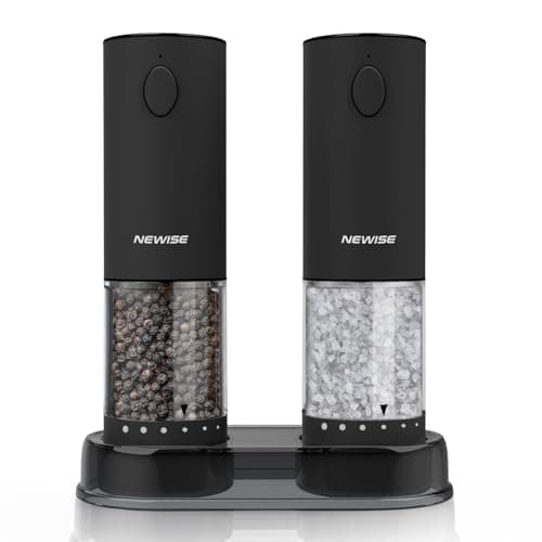 Newise Electric Salt & Pepper Grinder Set, Rechargeable with LED Light & External Coarseness Adjustment, One-Hand Operation, Perfect Kitchen Gift for Home Cooks & Families - Black