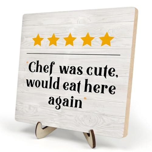Kitchen Signs, Funny Trendy Kitchen Art Decor, Chef was Cute Would Eat Here Again Sign, Wooden Plaque Sign for Home Kitchen Dining Room Shelf Table Decor, Chef Gifts (Beige, 5.9 x 5.9Inches)