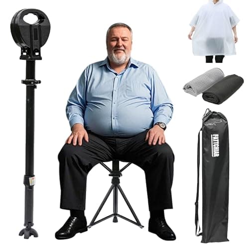 Walking Cane with Seat Adjustable Height ‎34.2"-37.4" Capacity 550lbs Folding Cane Chair for Adults, Portable Seats for Seniors, Easy Carry Stick for Hiking Traveling Camping-Black