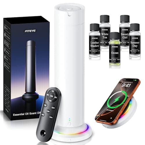 Waterless Scent Diffuser Kit Include 5x20ml Essential Oils, Essential Oil Diffuser for Home, Hotel & Office, APP&Remote Control, Quiet Operation, Pets and Kids Friendly, Max Coverage 1500 Sq Ft, White