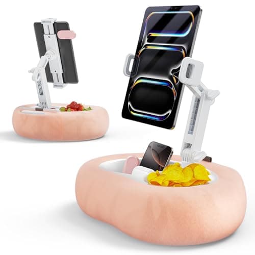 Atisek Kindle Tablet Pillow Stand with Detachable Trays Fit iPad Tablet Stand Holder for Bed Fit 4''-13'' Phone/Kindle with Case Reading Accessories Gift Soft Plus Fabric, Pink