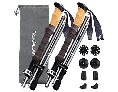 TREKOLOGY Trek-Z Cork Grip Trekking Poles – Lightweight Folding Hiking Poles, Adjustable Height, Compact Travel Design, Aircraft-Grade Aluminum Walking Sticks for Men & Women