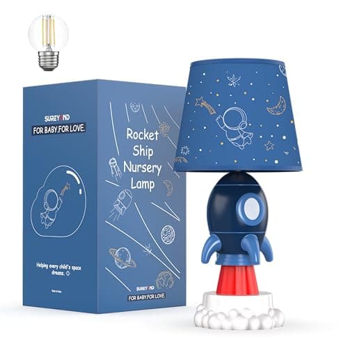 SUREYOND Rocket Lamp,Kids Lamp,Space lamp with E26 LED Blub & Shade,Space Decor for Boys Room,Apply to Space Themed Bedroom Decor(Blue)