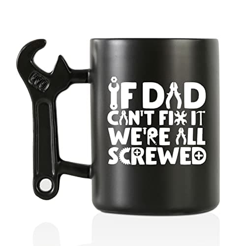 Onebttl Coffee Mug With Wrench Spanner Handle - Dad Gifts From Daughter and Son, 13.5oz Funny Ceramic Mug for Father's Birthday, Father's Day, Christmas - Dad Can Fix