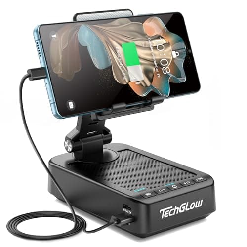 TechGlow Foldable Cellphone Stand with Bluetooth Speaker Power Bank 360° Rotatable Phone Stand Birthday Gifts for Men Women Mother Father Cool Tech Gadgets