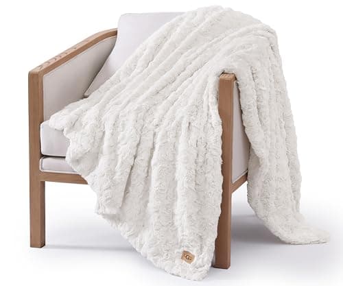 UGG Adalee Faux Fur Throw Blanket Luxury Lightweight Cozy Soft Throw for Couch Bed or Chair Hypoallergenic Machine Washable Double-Sided Fluffy Blanket Home Decor, 50-inch x 70-inch, Natural White