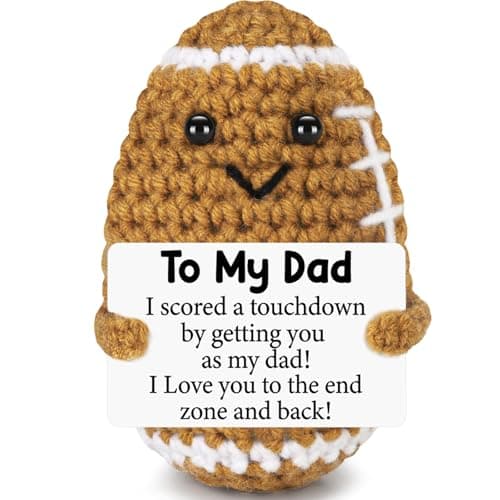 Dad Gifts from Daughter Son Wife, Positive Handmade Crochet Dad Christmas Birthday Gift, Funny Cute Small Gifts for Dads, I Love You Girl Papa Gift Idea, Unique Doll for Step-Dads Football