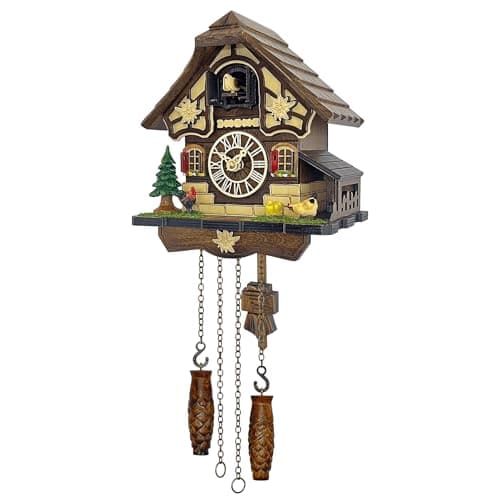 Chicken Family Cuckoo Clock – Germany Style Farmhouse Wooden Wall Clock with Rooster, Hen & Chicks – 12 Melodies, Volume Control, Night Mode – Heartfelt Gift for Mom, Kids, Loved Ones (8.1 X 22inch)