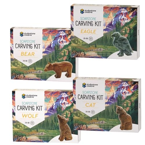 STUDIOSTONE CREATIVE DIY Arts & Crafts Carving Kit Kids Adults Mountain Set of 4 Sculpture Soapstone