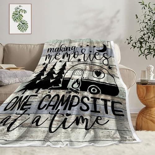 Camping Blanket, Camping Lovers Gift Ideas for Men or Woman, Campsite Outdoors RV Hiking Travel Throw Blanket for Sofa Couch,Super Soft Flannel Blankets Gifts for Bed Camper Outdoor 60"x70"