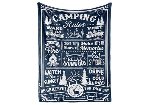 Camping Gifts for Women Men Lovers Throw Blanket, Happy Campers Decor Outdoor, RV Campsite Travel Hiking 50" x 65" - Camping Rules
