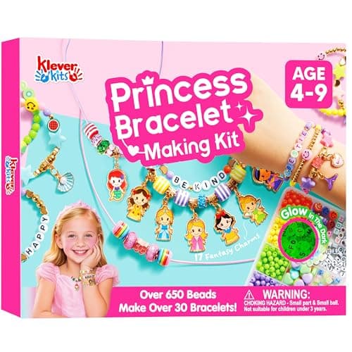Klever Kits Princess Bracelet Making Kit, Jewelry Making Kit, Bracelets for Girls, Crafts for Kids, 4 Year Old Girl Birthday Gifts, Over 650 Beads, Make 30+ Designs by JOVA