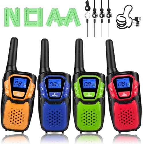 Topsung Walkie Talkie Rechargeable,Easy to Use Family Walky Talky 4 Pack Toy for 3-12 Years Old Boys and Girls Birthday for Camping Hiking Outdoor with Regular Micro-USB Cable/Battery
