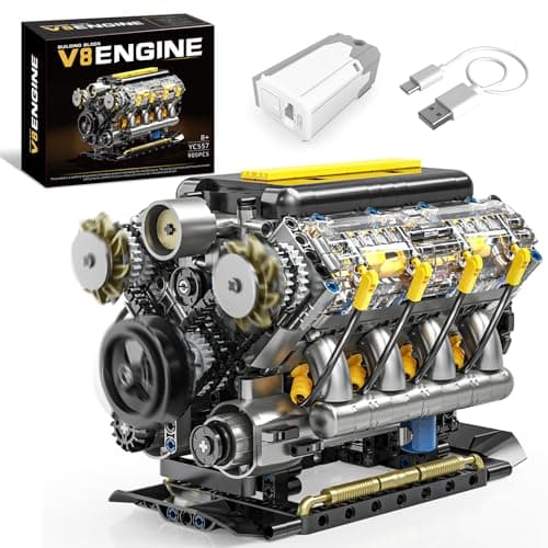 BseSparklion V8 Engine Model Building Kit That Runs - STEM Visible Mini V8 Engine Kit for Adults & Teens, Compatible with Lego Car Set, Physical Science Educational Toy for Kids Boys (905 PCS)