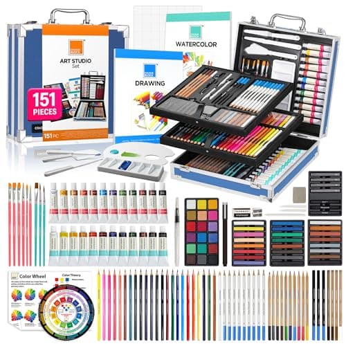 COLOUR BLOCK 151 PC Professional Art Supply Set with Mixed Media Supplies, Paint Kit & Brushes in Aluminum Case - Complete Art Supplies for Adults & Kids 9-12 - Travel Art Kit
