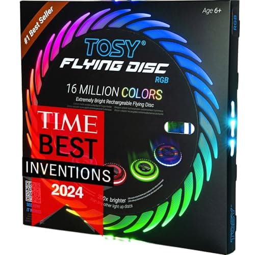 TOSY Flying Disc - 16 Million Color RGB or 36 LEDs, Extremely Bright, Smart Modes, Auto Light Up, Rechargeable, Easter, Birthday & Camping Gift for Men/Boys/Girls/Teens/Kids, 175g