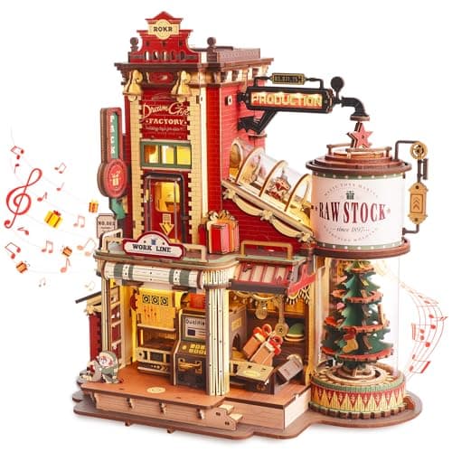 ROKR 3D Wooden Puzzle for Adult - Gift Factory Mechanical Model Kit with Music & Lights, 449pcs Adult Wooden Puzzles, DIY Building Toy for Teens & Adults