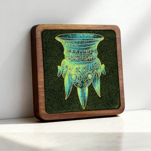 Sanxingdui Cloisonne Art Kit, DIY Bronze Mask Painting on Walnut Wood, Chinese Traditional Craft for Adults, Teens & Seniors, Home Decor Gift (Bronze Jia)