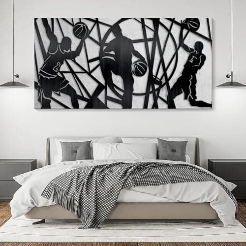 CHATYOUNG Large Sports Wall Art, Black and White Wall Art Basketball Poster Canvas Print Modern Pictures Paintings Ready to Hang Boys Teen Room Bedroom Home Office Gym Decor 29x58 IN