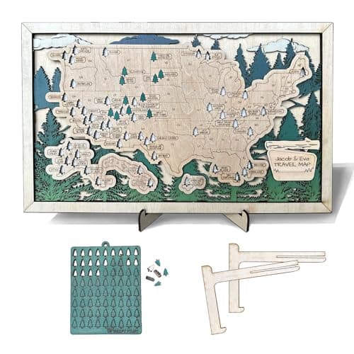 Wooden US National Parks Map Wall Art, National Park Checklist Wall Decor, Birthday Gifts for Boys,Traveler Gifts for Dad, Men, Women, Husband, Wife,Gift for Outdoor Lover (XL - 34×21 inch)