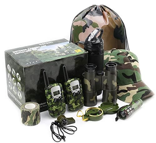 CEREM Outdoor Adventure Kit for Kids – Premium Camouflage Camping Gear with Walkie-Talkies – Military Style Toys – 10 in 1 Bundle – Ideal for All Ages and Genders