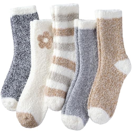 ZhiNuSi Fuzzy Socks for Women Cozy Warm Fluffy Winter Christmas Gifts Slipper Plush Soft Spa Socks 5 Pairs