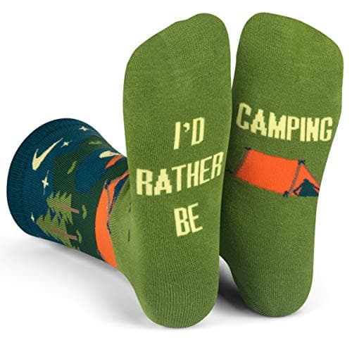 Lavley I’d Rather Be Camping Socks - Funny Outdoor Gift for Men Who Love Camping, RV Life and Hiking - One Size Fits Most