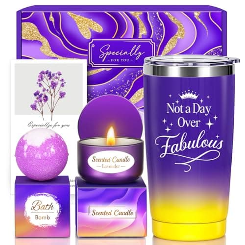 Christmas Birthday Gifts for Women, Mom, Wife, Girlfriend, Sister, Friend, Bestie - Purple Self Care Spa Relaxation Gift Basket Set, White Elephant Stocking Stuffers Gifts for Women Adults Teen Girls