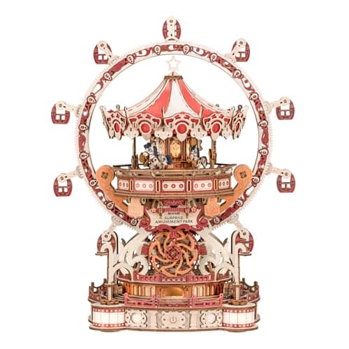 3D Puzzles for Adults, Wooden 3D Puzzle Model Surprise Amusement Park Music Box Toys Building Kits, DIY Wood Crafts Cool Toy Hobbies for Men Women, Creative Assembly Gifts