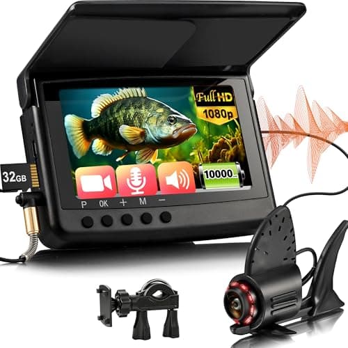 2026 𝐍𝐄𝐖 [Audio+Video Record] HD1080P Ice Fishing Camera w/DVR 32GB, 10000mAh, 5'' IPS, Ice Fishing Camera Underwater Portable Fish Finder Fishing Gift for Men, IR Light, Boat and Ice Fishing, 65FT